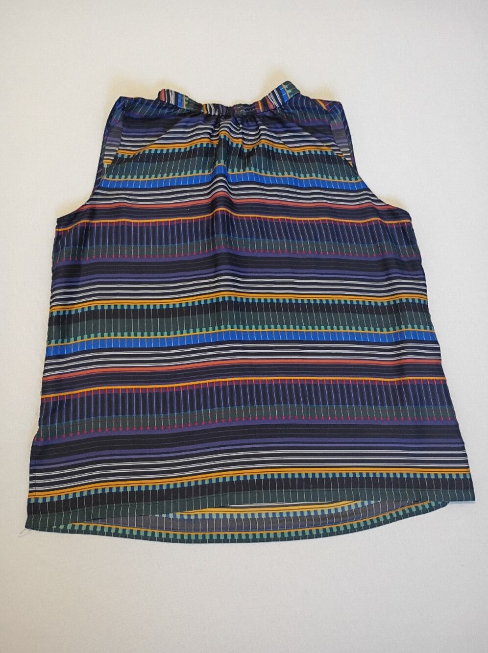 LOFT Festival Striped Tie Back Tank Top Blouse Blue Purple Multi Geometric Med